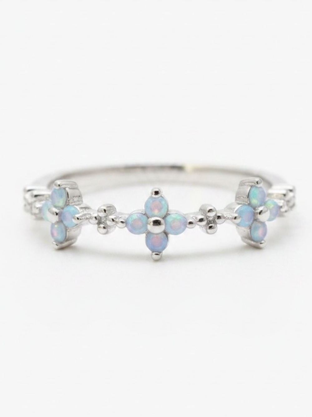 S925 Sterling  Silver Opal Flower Band Ring. New.